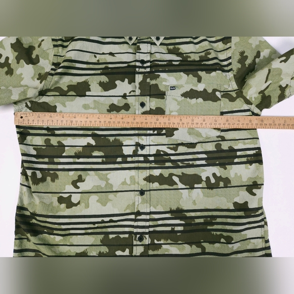 Hurley Argo Camo Palm Casual Short Sleeve Shirt Stripe Green Men's size Medium - Picture 5 of 14